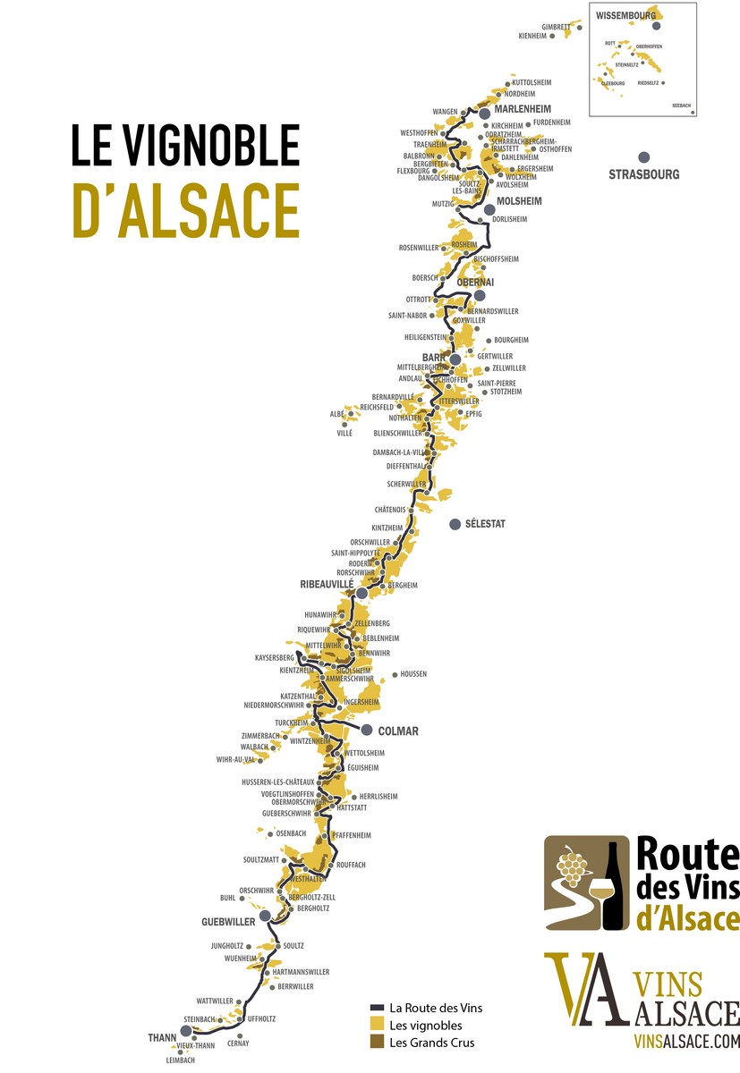 Carte du vignoble d'alsace